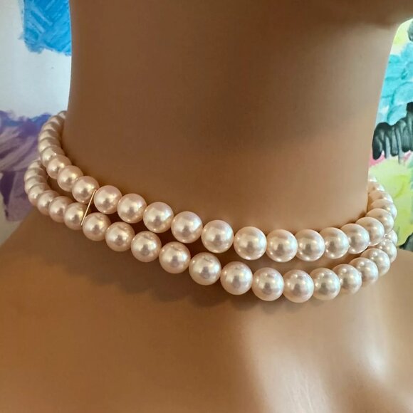 Authentic! Mikimoto 18k Yellow Gold Diamond Double Strand 8mm Pearl Necklace - Picture 16 of 16